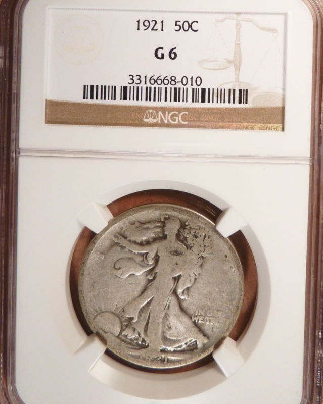 1921 P Walking Liberty Half NGC graded G6, Semi Key  