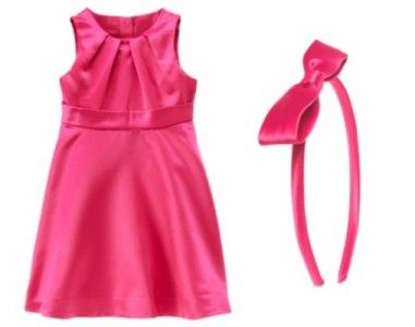 NWT Janie & Jack Winter Bright Sateen Dress & Headband 3 4 5 Pink Bow 