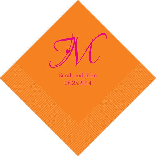 100 Decorative Initial Printed Wedding Cocktail Napkins  