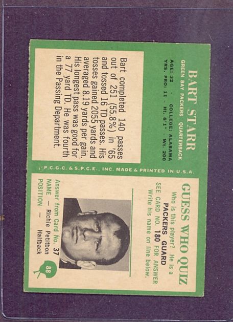 1966 Philadelphia #88 Bart Starr Packers (EX) *226621  