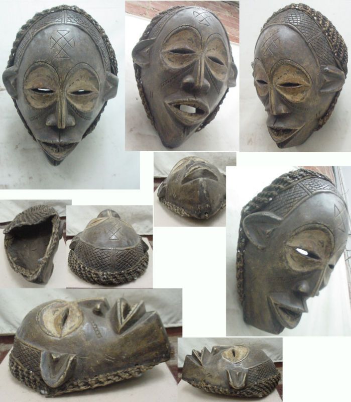 AFRICAN ART CHOKWE HELMET MASK #DF 125 ZAIRE CONGO  