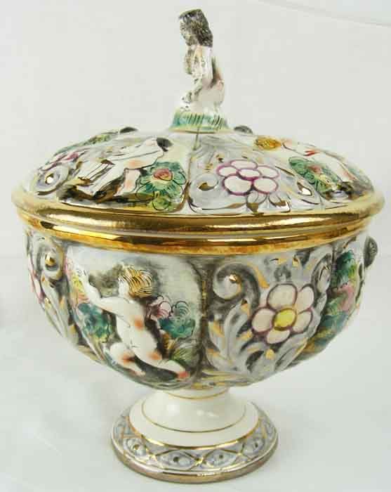 CAPODIMONTE COVERED CANDY DISH  MARKED   Numbered 1366/46   MADE IN 