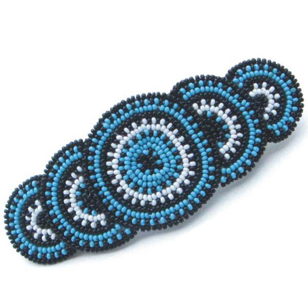 BLUE BLACK WHITE BEADS BEADED HAIR CLIP BARRETTE Z29/4  