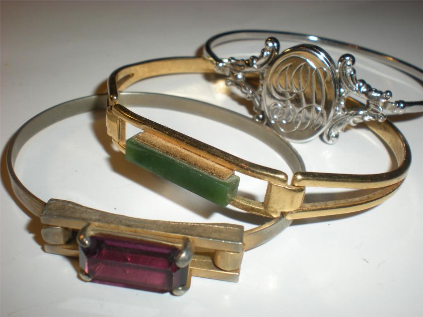 VINTAGE AVON BRACELETS JADE AMETHYST HINGED LOCKET SCROLL FREE 