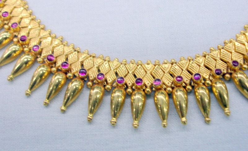 VINTAGE 22 CT SOLID GOLD SPIKY NECKLACE EARRING SET  