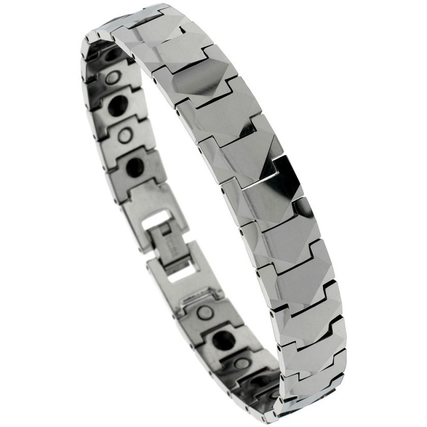 Tungsten Carbide 900 Gun Metal Magnetic Bracelet w/ Freeform Facets 