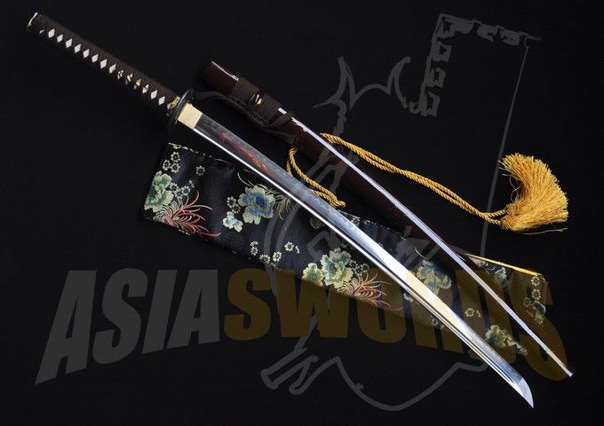   T10 1095 Real Clay Tempered Steel Japanese Warrior Katana Sword #197