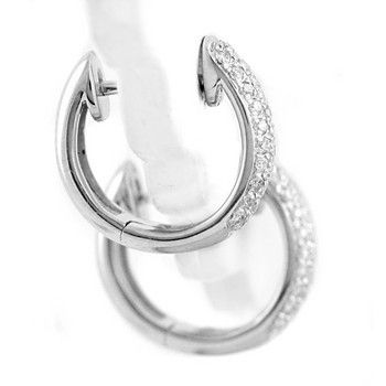   FINE VS PAVE SET DIAMOND HUGGIE HOOP EARRINGS 14K WHITE GOLD  