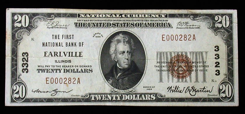 1929 The First National Bank of Earlville Illinois National Currency $ 