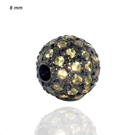 8m Bead YELLOW SAPPHIRE Pave Ball 925 Silver SPACER CHARM Wholesale 