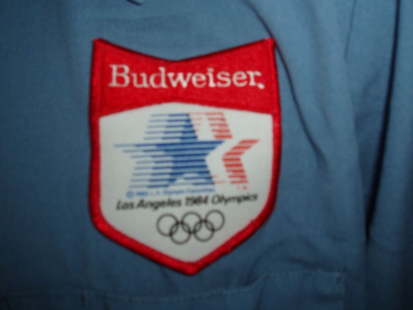 vtg BUDWEISER WORKSHIRT 80s 1984 Olympics L.A. patch 2X  