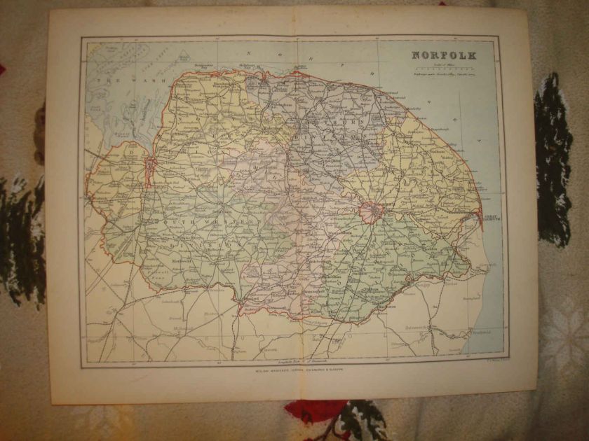 ANTIQUE NORFOLK ENGLAND MAP NORWICH KINGS LYNN YARMOUTH  