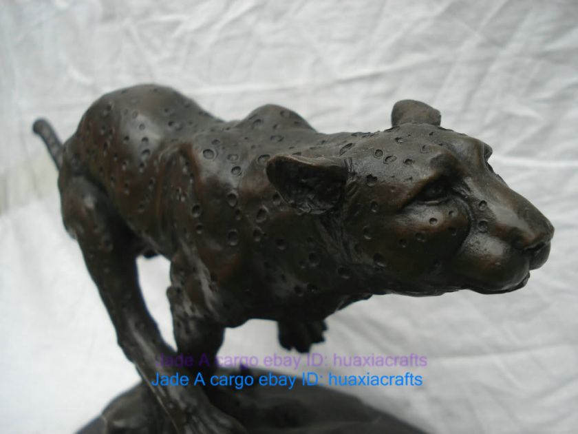 100% Bronze statue sculpture Ferocious cheetah attack Artwork  