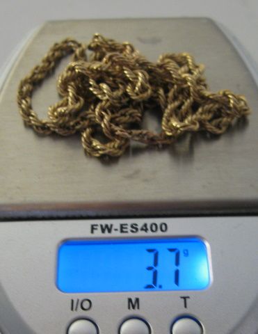   14K Yellow Gold Rope Chain Necklace 22 1/2 long 3.7 grams  