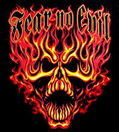 FEAR NO EVIL FLAMING SKULL FIRE BIKER PUNK T SHIRT WS3  