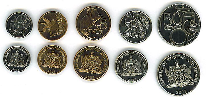 TRINIDAD AND TOBAGO 5 PIECE UNCIRCULATED SET, $0.01 TO $0.50  