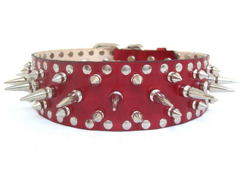 wide Leather Pitbull Dog Collar Spike and Studded  