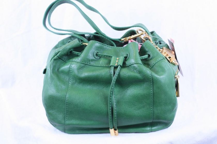 Juicy Couture Double Dare Small Drawstring Hobo Bag Green Gold Charms 