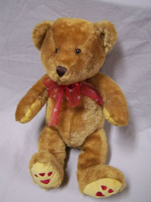  Plush Bear Hearts On Feet Red Ribbon Hearts 13  