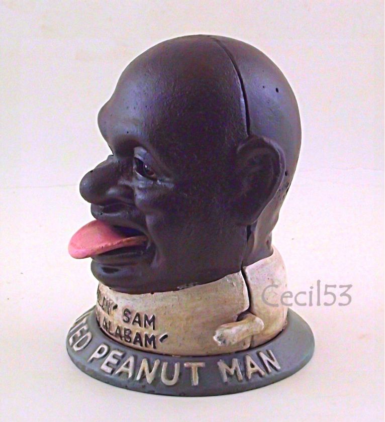 SMILIN SAM FROM ALABAM PEANUT MAN CAST IRON MECHANICAL BANK BLACK 