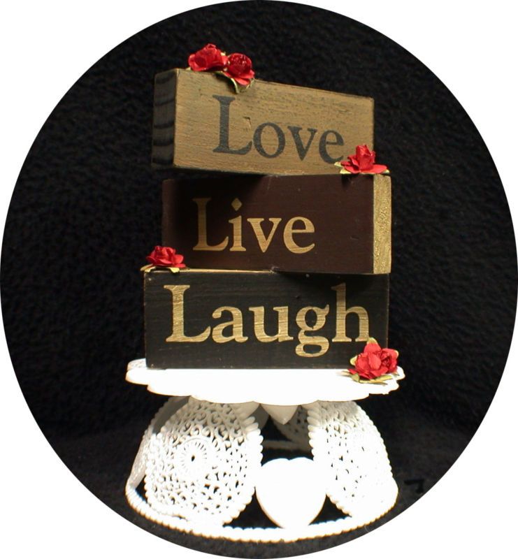 LIVE LOVE LAUGH Wedding Cake topper Wood Words red Rose  