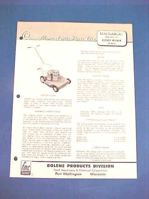 VINTAGE BOLENS 18 ROTARY MOWER OWNERS MANUAL 373S 01  