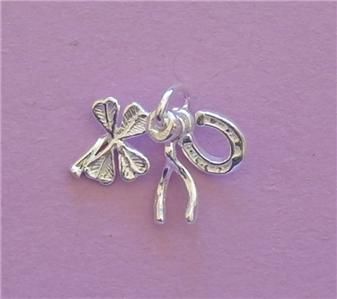 Lucky Clover, Horseshoe, Wishbone Charm Pendant STERLING SILVER  