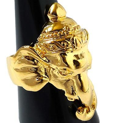 GANESH HINDU LORD ELEPHANT GOD GOLD AMULET RING Sz 9  