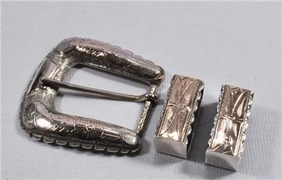   Mexico Sterling Silver ~ Western 3 Pc Ranger Belt Buckle Set  