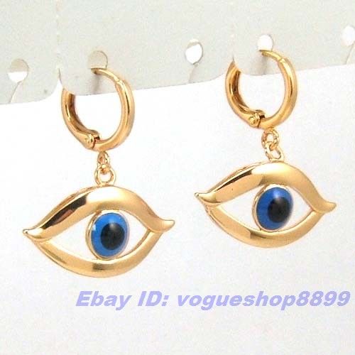 MYSTERIOUS EVIL EYE 18K GOLD GP OVERLAY PENDANT NECKLACE EARRING SET 