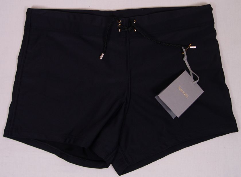 TOM FORD SWIMSUIT $645 BLACK LOGO DRAWSTRING COUTURE BEACHWEAR TRUNKS 