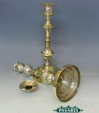 Pair Of Polish Brass Shabbat Candlesticks Warsaw Ca1900  