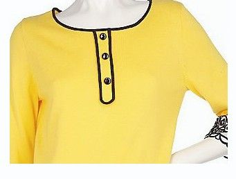 Bob Mackies Embroidered Sheer Border Sweater YELLOW/S  