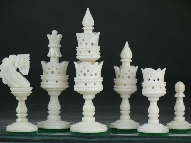 The chess pieces are felted with thick Green billiard table cloth.