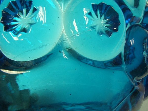 Moon and Star Vintage Glass Blue Footed Bowl  