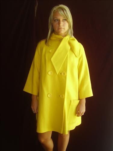 60s MoD VINTAGE Runway Chic A Line Swing Mini Dress Coat Dbl Breast 