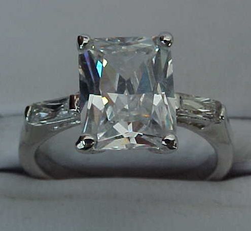 00 carat RADIANT Emerald cut SOLITAIRE cz WEDDING White Gold ep Ring 