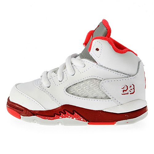 NIKE GIRLS AIR JORDAN 5 RETRO (TD) TODDLER SIZE 7 White Scarlet Red 