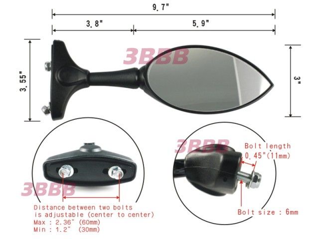 KAWASAKI ZX6R 636 ZX7 ZX7R ZX9R ZX10R ZZR600 Mirrors  