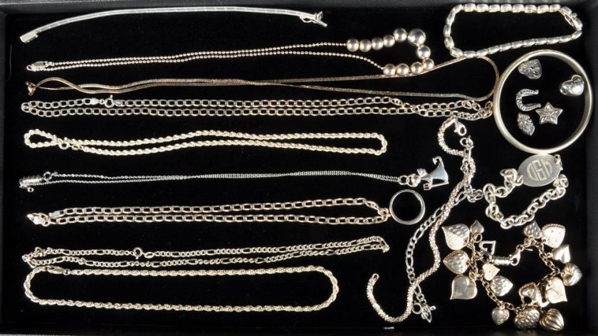   Sterling Silver Scrap Jewelry Lot Chains Charm Necklace Rings Wearable