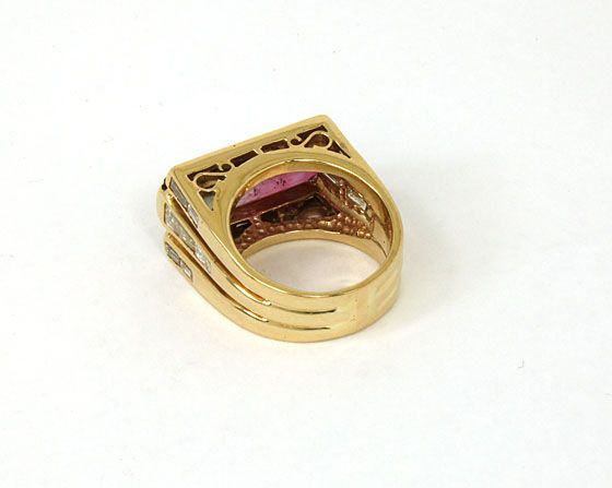 14K GOLD 11.65 CTS WATERMELON TOURMALINE DIAMONDS RING  