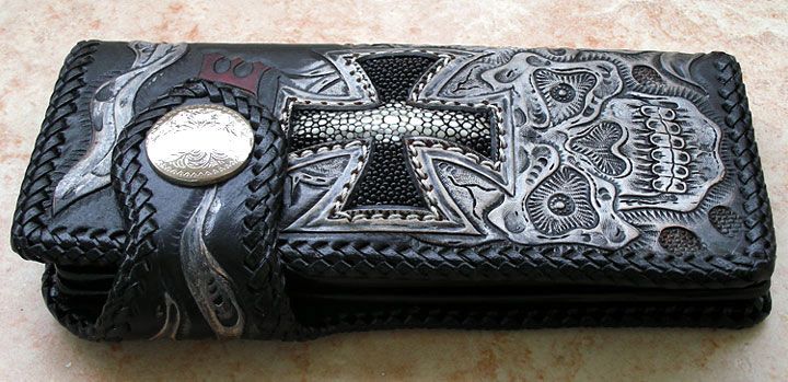 CHOPPER SKULL GENUINE STINGRAY SKIN LEATHER MENS WALLET  