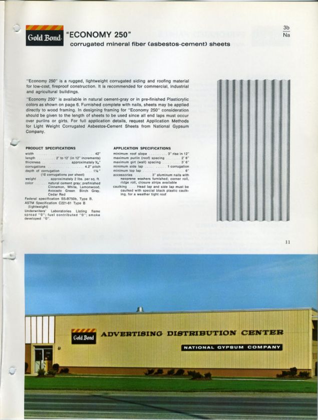 1967 National Gypsum Gold Bond Asbestos Siding Cement Wall Board Panel 