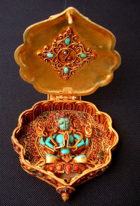 Goldplated Silver Lokeshvora Turquoise Chenrezig Ghau  