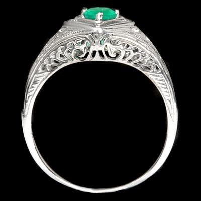 ART DECO VINTAGE FILIGREE ROUND EMERALD DINNER RING 14K  