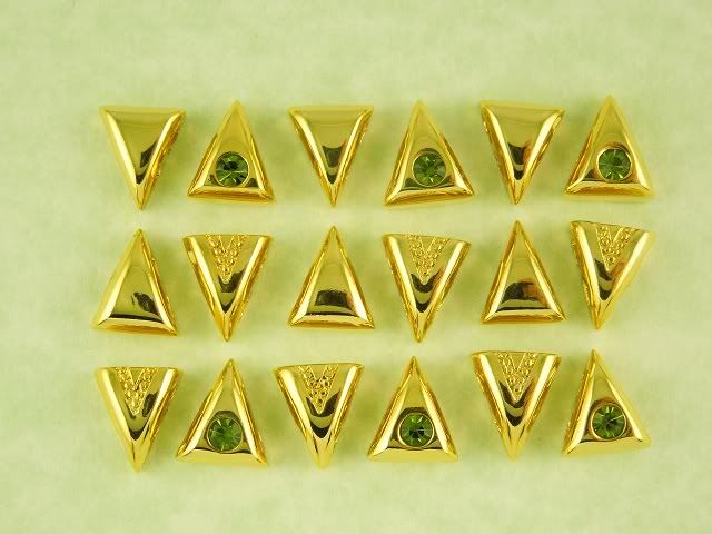 Hole Beads #18 Gold Triangles Made with Olivine Swarovski Crystal 