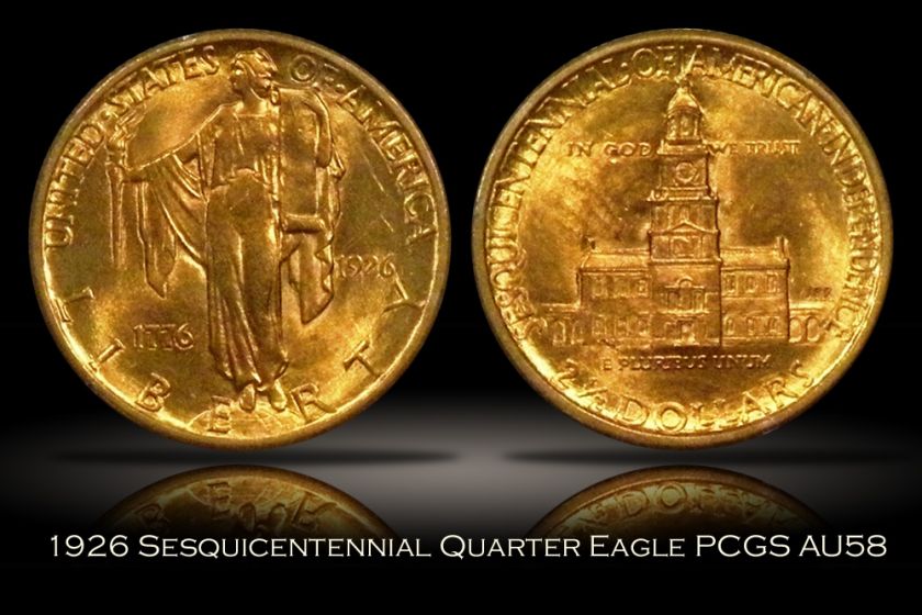 1926 Sesquicentennial Gold Commem $2.5 Quarter Eagle PCGS AU58 Rattler 