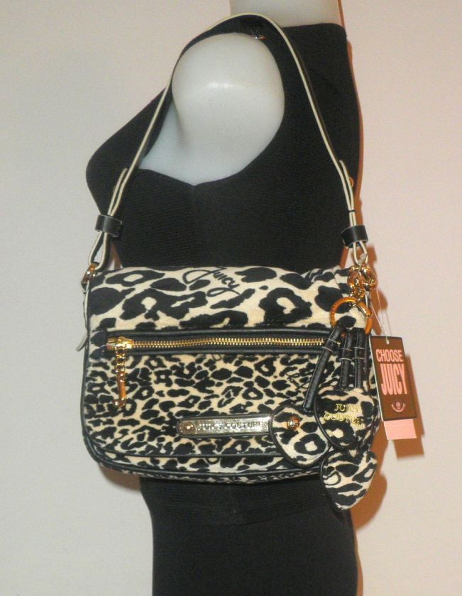   HANDBAG BLACK CREAM LEOPARD VELOUR PHOEBE SHOULDER BAG NWT $178  