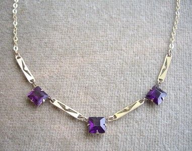 Edwardian Open Backed Amethyst Crystal & Rolled Gold Necklace  