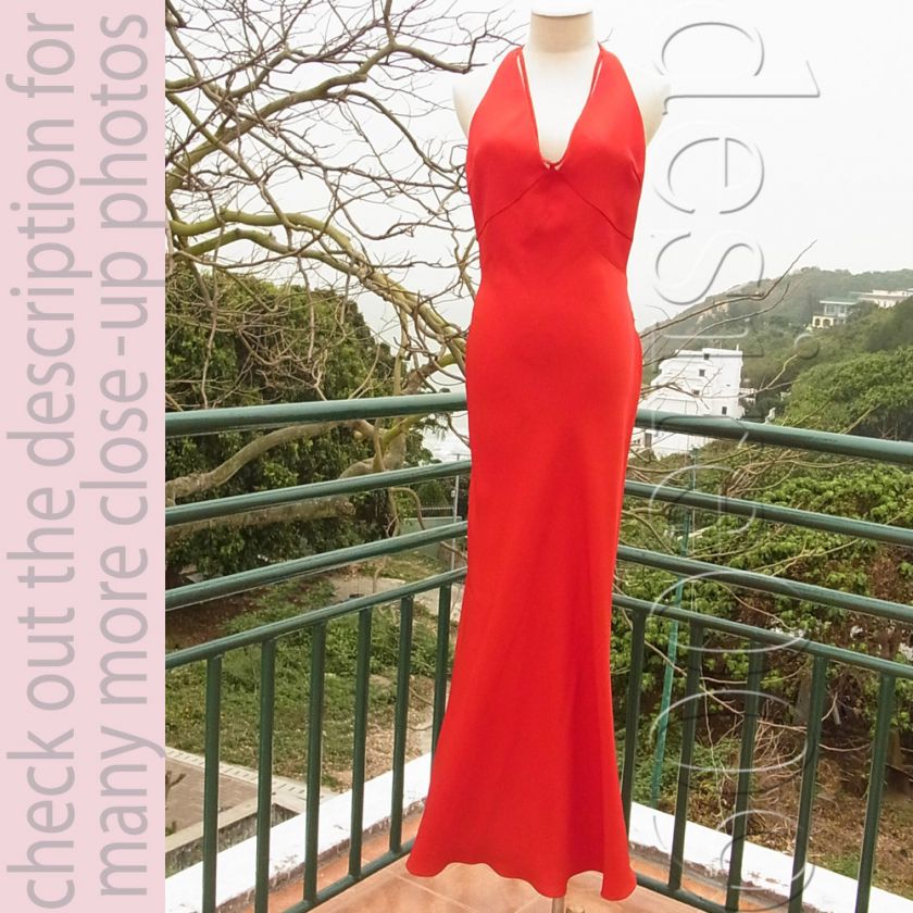 Valentino Scarlet Red Halter Deep V Evening DressI44/L  